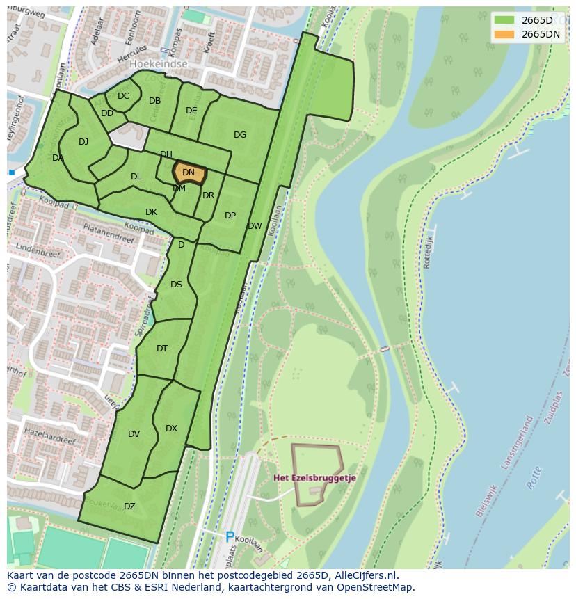 Afbeelding van het postcodegebied 2665 DN op de kaart.