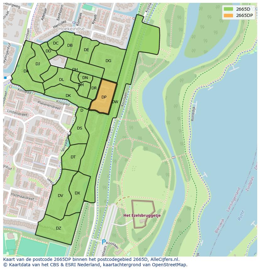 Afbeelding van het postcodegebied 2665 DP op de kaart.