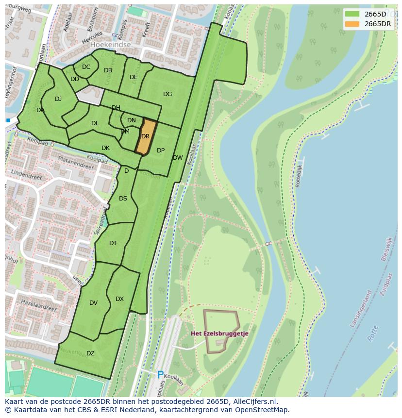 Afbeelding van het postcodegebied 2665 DR op de kaart.