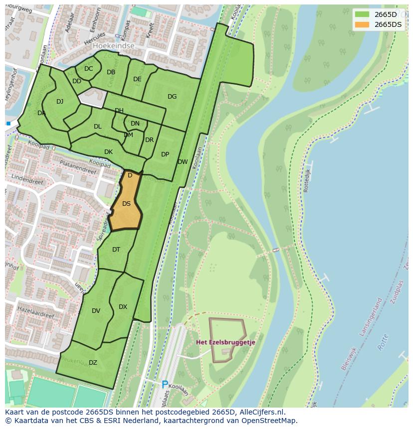 Afbeelding van het postcodegebied 2665 DS op de kaart.
