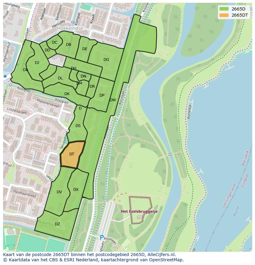 Afbeelding van het postcodegebied 2665 DT op de kaart.
