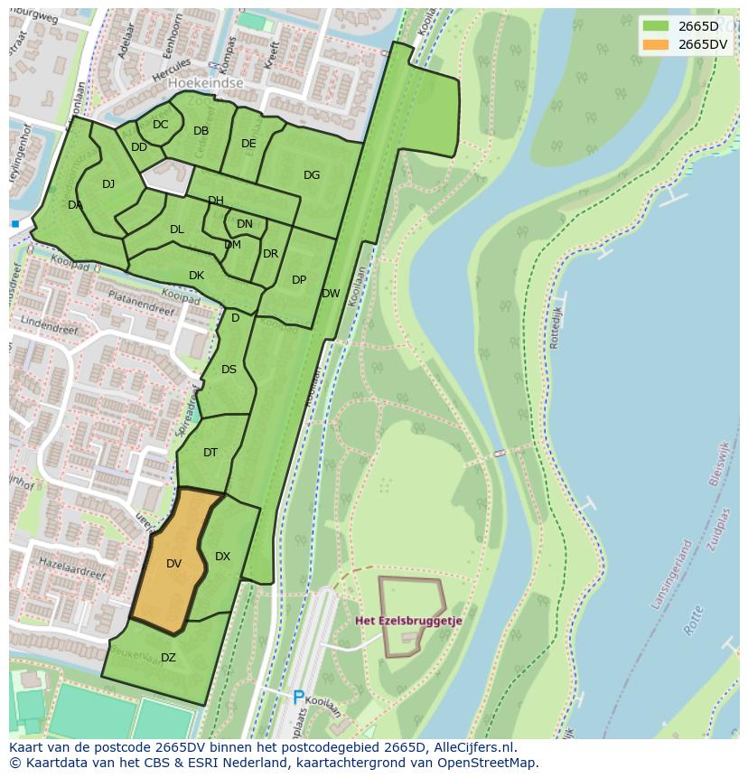 Afbeelding van het postcodegebied 2665 DV op de kaart.