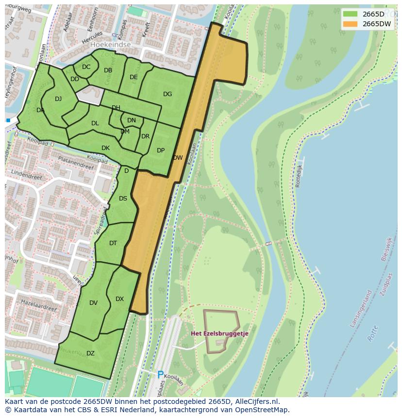 Afbeelding van het postcodegebied 2665 DW op de kaart.