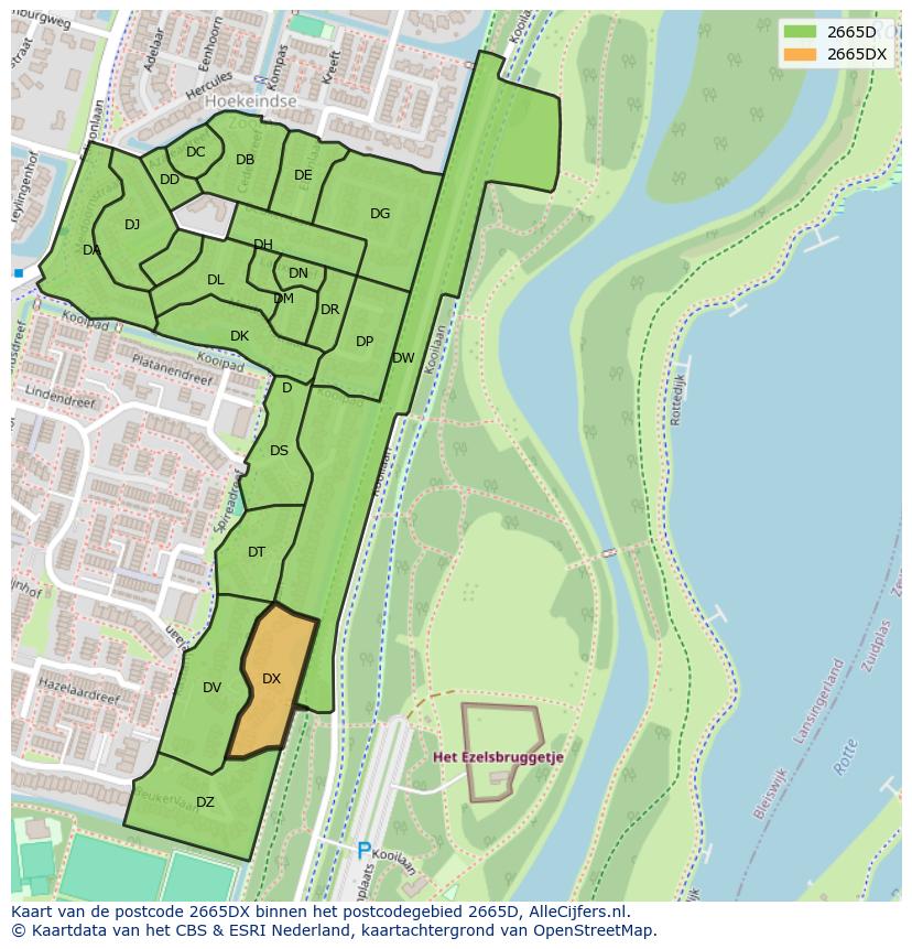 Afbeelding van het postcodegebied 2665 DX op de kaart.