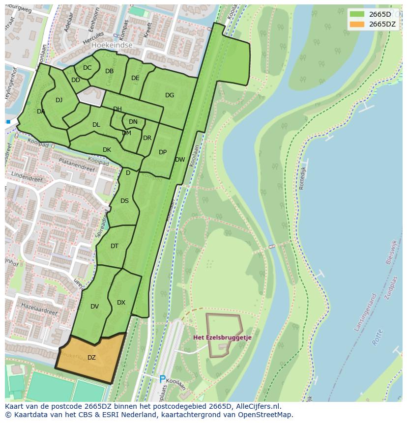 Afbeelding van het postcodegebied 2665 DZ op de kaart.