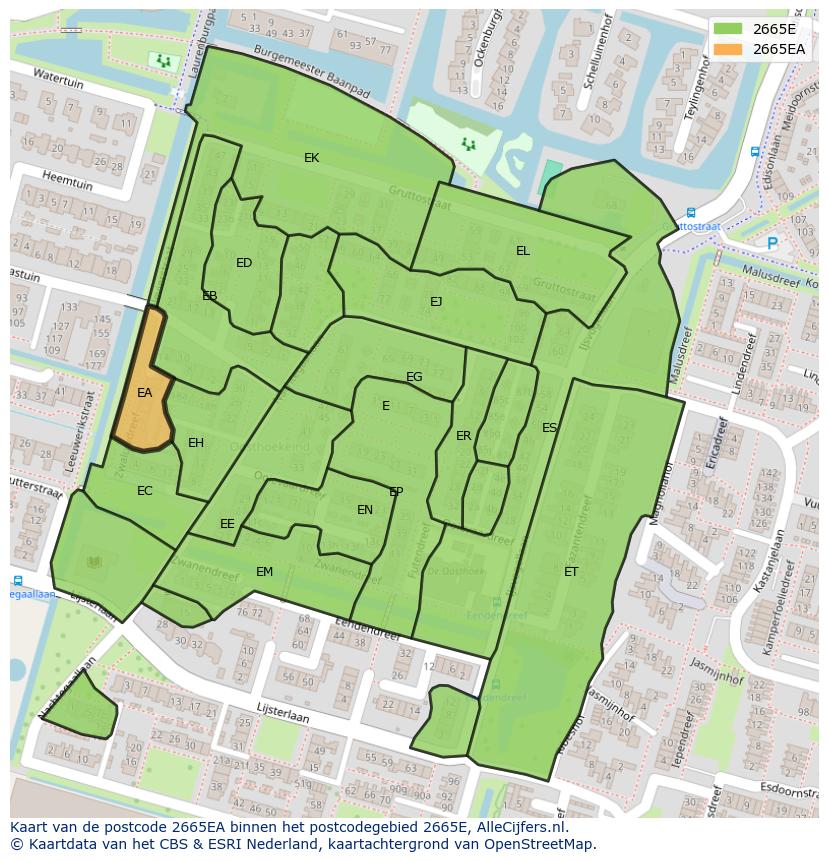 Afbeelding van het postcodegebied 2665 EA op de kaart.