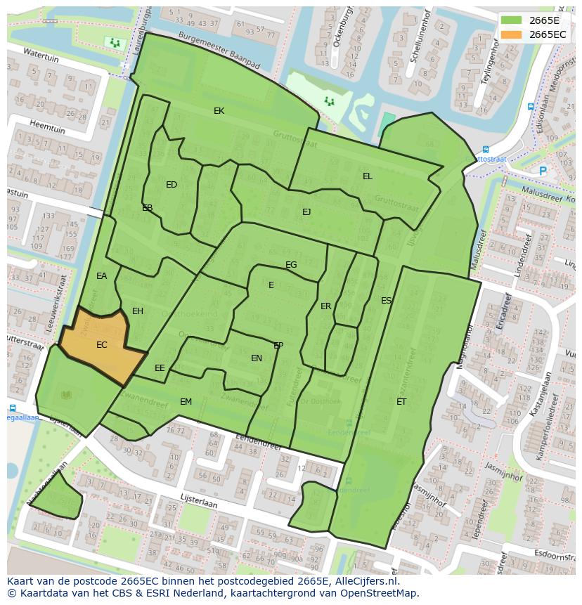 Afbeelding van het postcodegebied 2665 EC op de kaart.