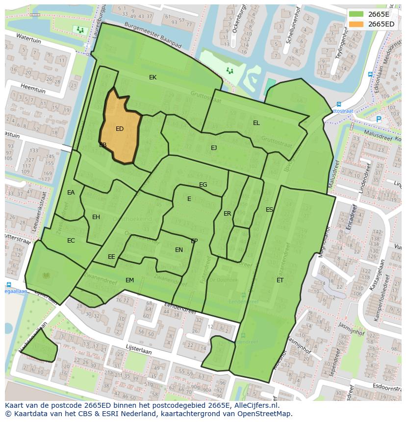 Afbeelding van het postcodegebied 2665 ED op de kaart.