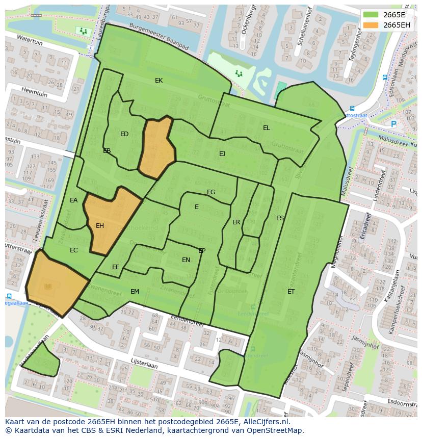 Afbeelding van het postcodegebied 2665 EH op de kaart.