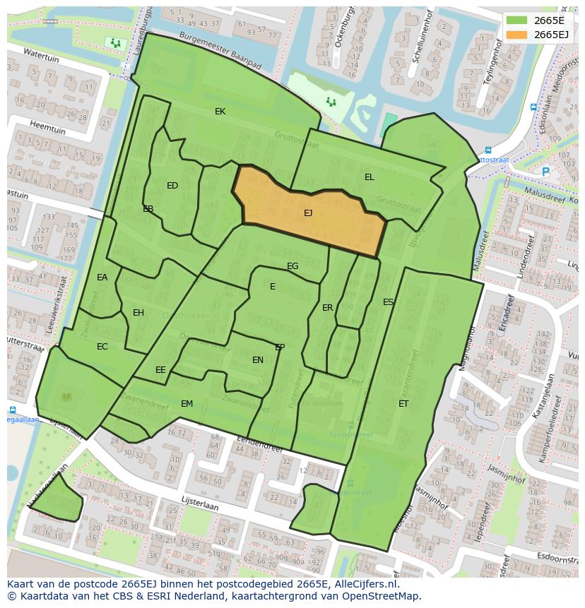 Afbeelding van het postcodegebied 2665 EJ op de kaart.