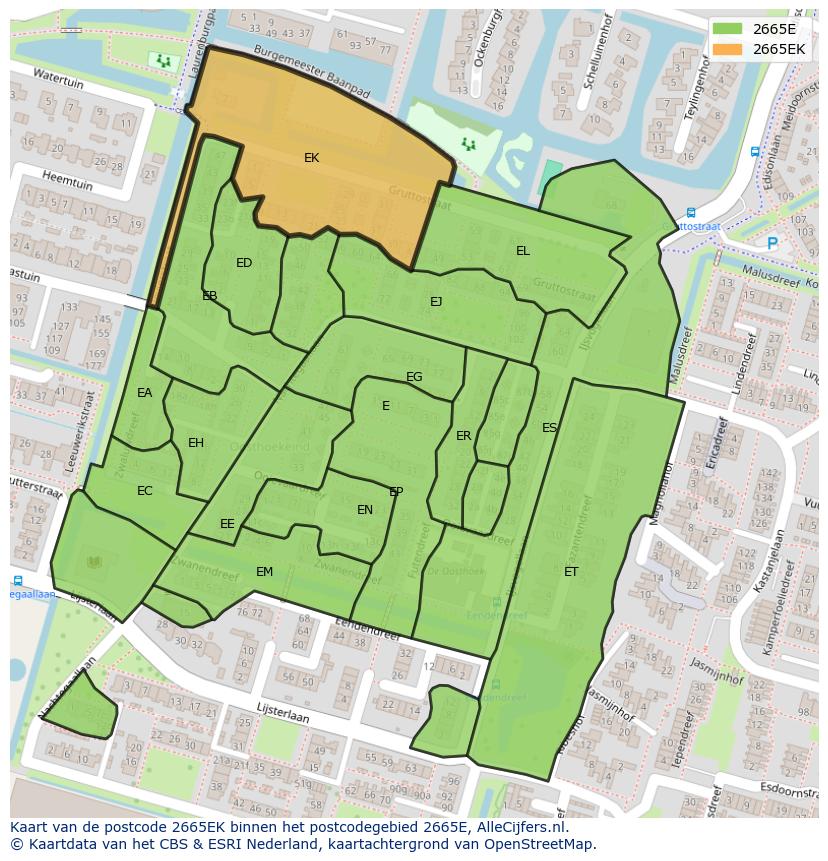Afbeelding van het postcodegebied 2665 EK op de kaart.