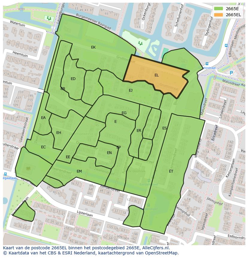 Afbeelding van het postcodegebied 2665 EL op de kaart.