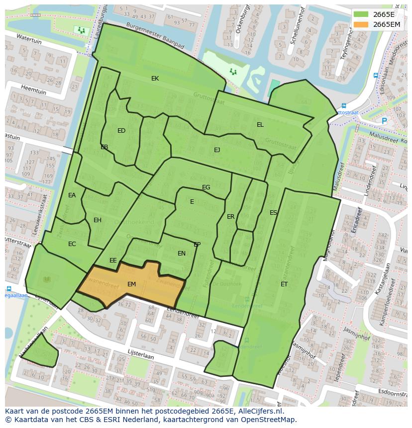 Afbeelding van het postcodegebied 2665 EM op de kaart.