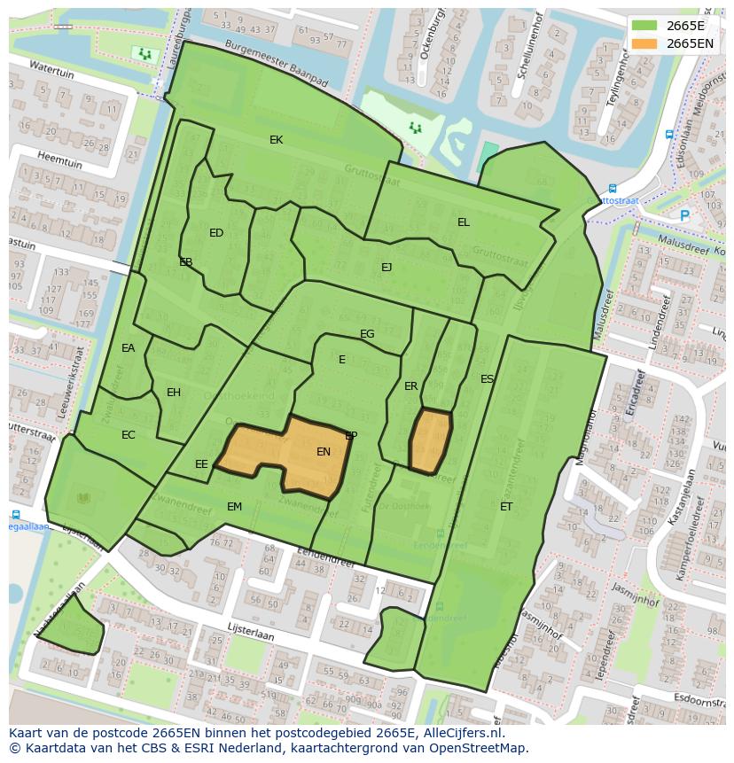 Afbeelding van het postcodegebied 2665 EN op de kaart.