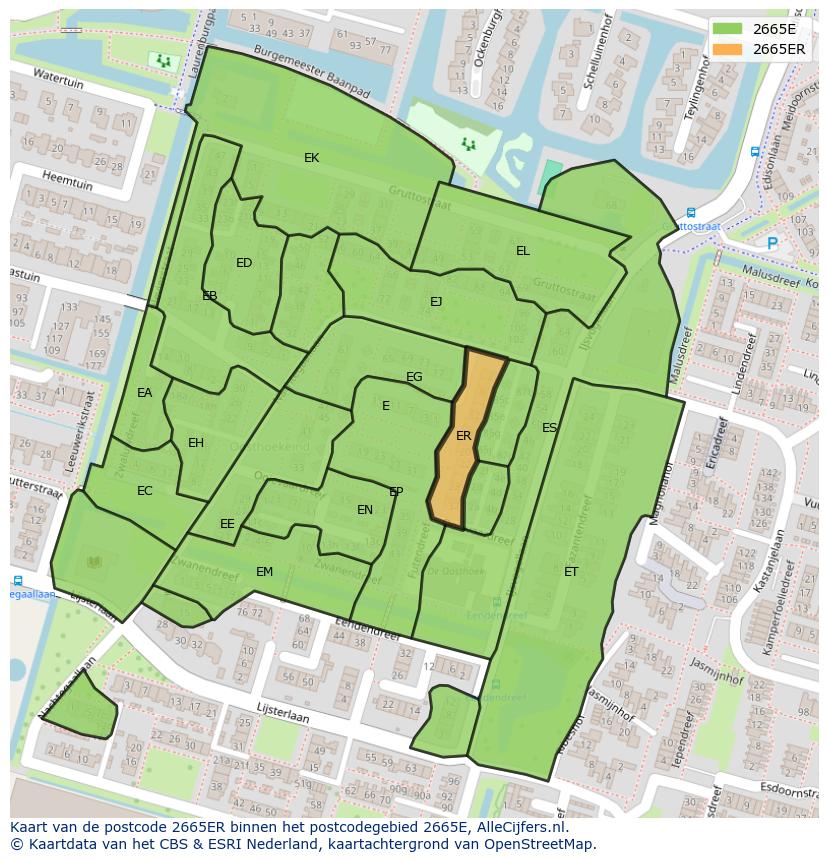 Afbeelding van het postcodegebied 2665 ER op de kaart.