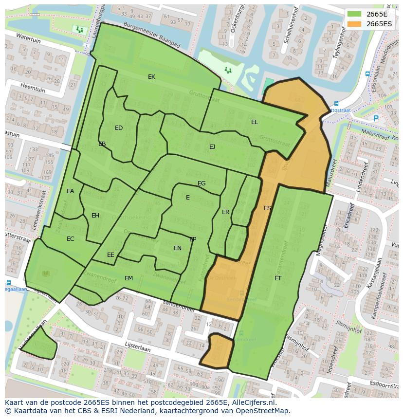 Afbeelding van het postcodegebied 2665 ES op de kaart.