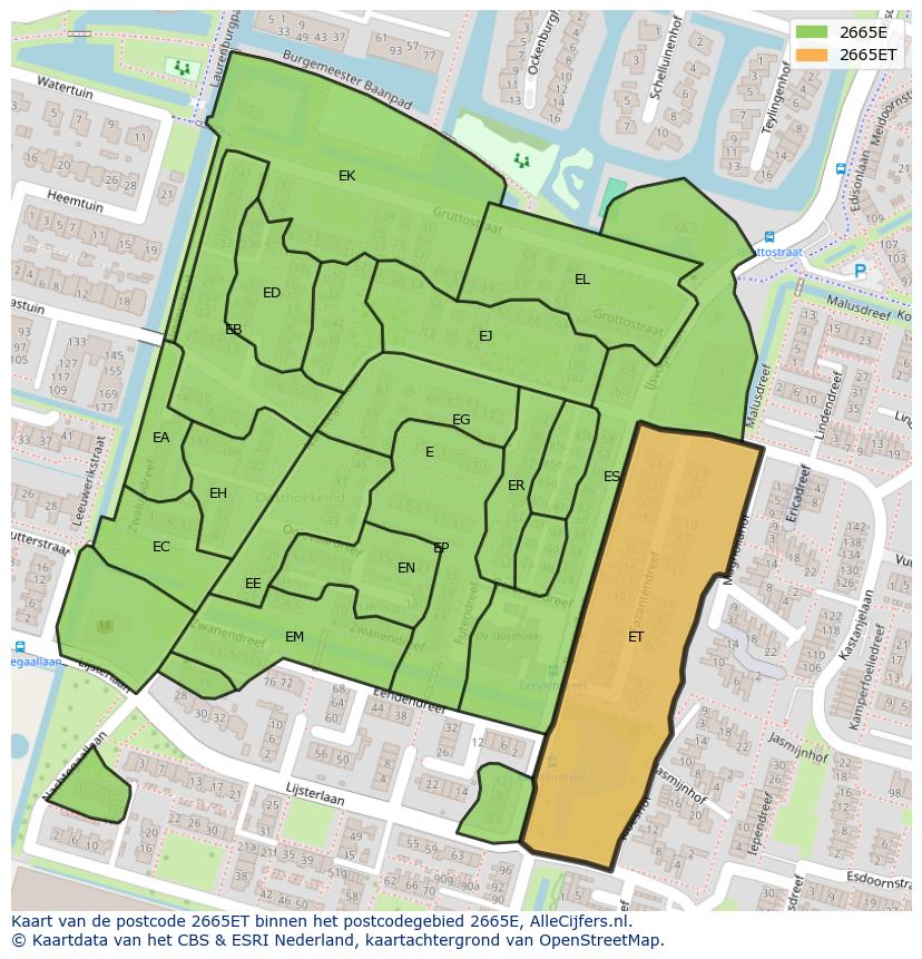 Afbeelding van het postcodegebied 2665 ET op de kaart.