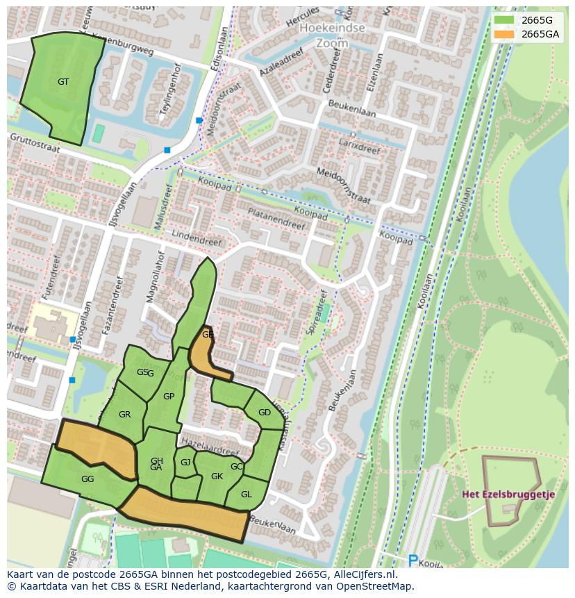 Afbeelding van het postcodegebied 2665 GA op de kaart.