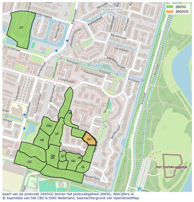 Afbeelding van het postcodegebied 2665 GD op de kaart.