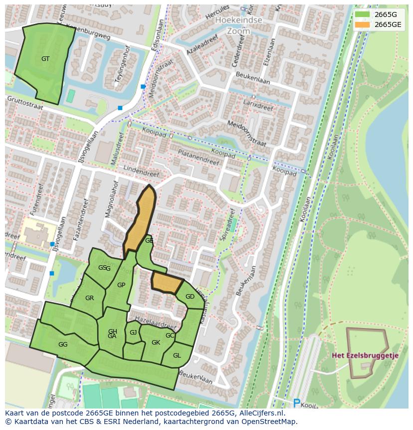 Afbeelding van het postcodegebied 2665 GE op de kaart.