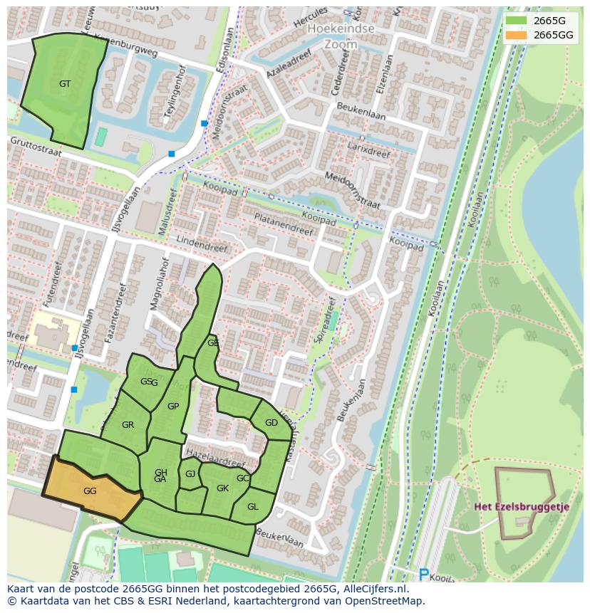 Afbeelding van het postcodegebied 2665 GG op de kaart.