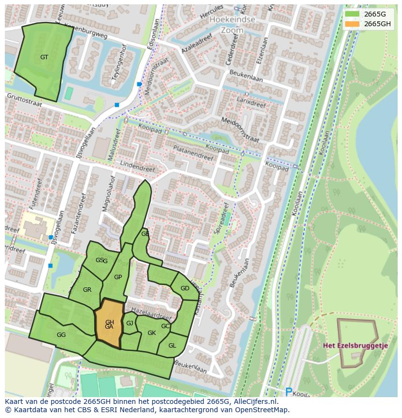Afbeelding van het postcodegebied 2665 GH op de kaart.