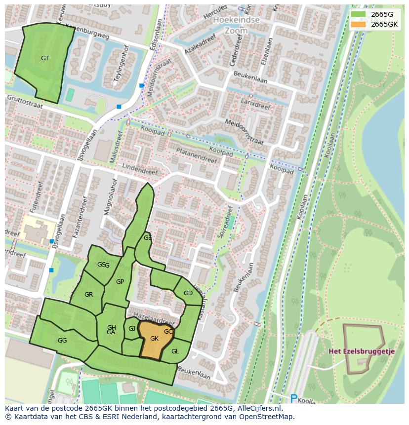 Afbeelding van het postcodegebied 2665 GK op de kaart.