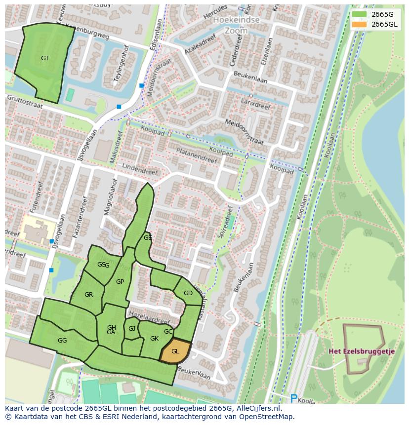 Afbeelding van het postcodegebied 2665 GL op de kaart.