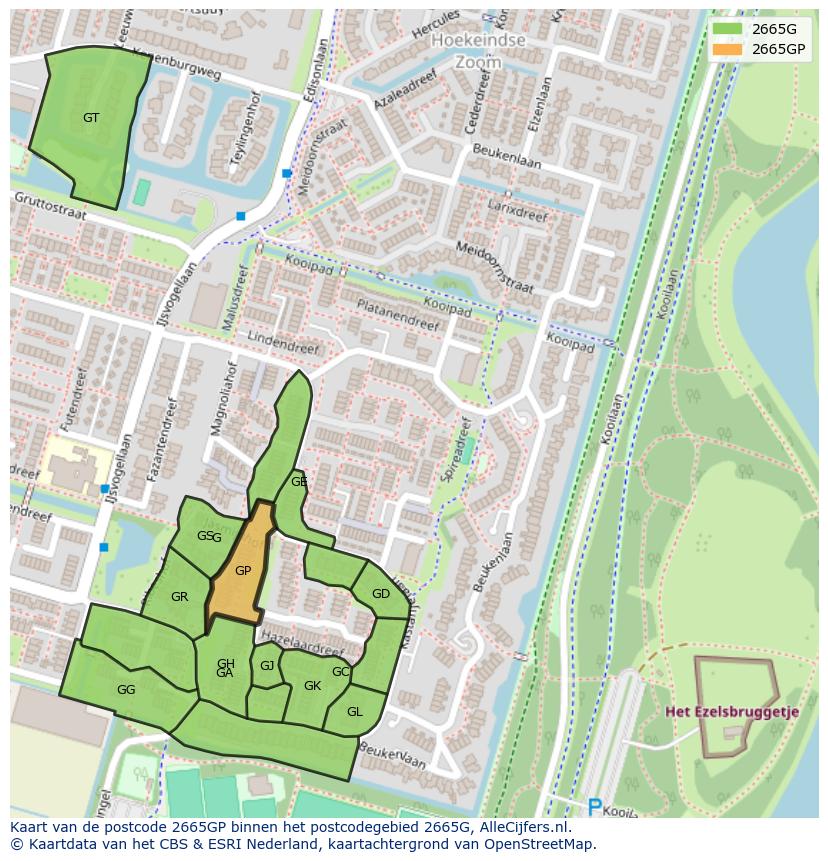 Afbeelding van het postcodegebied 2665 GP op de kaart.
