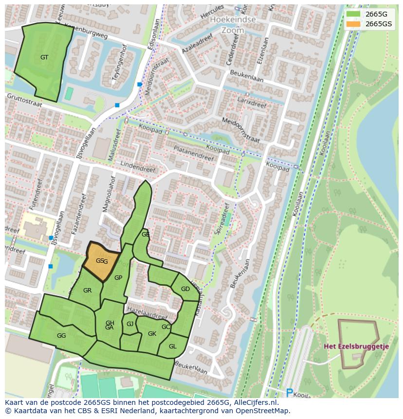 Afbeelding van het postcodegebied 2665 GS op de kaart.