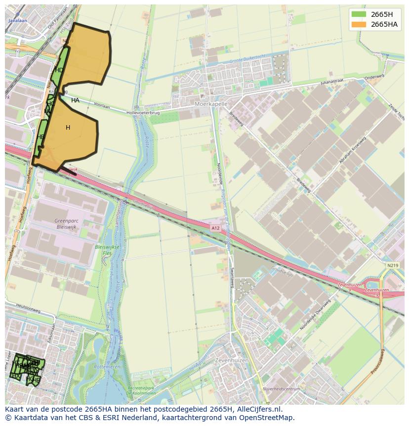 Afbeelding van het postcodegebied 2665 HA op de kaart.