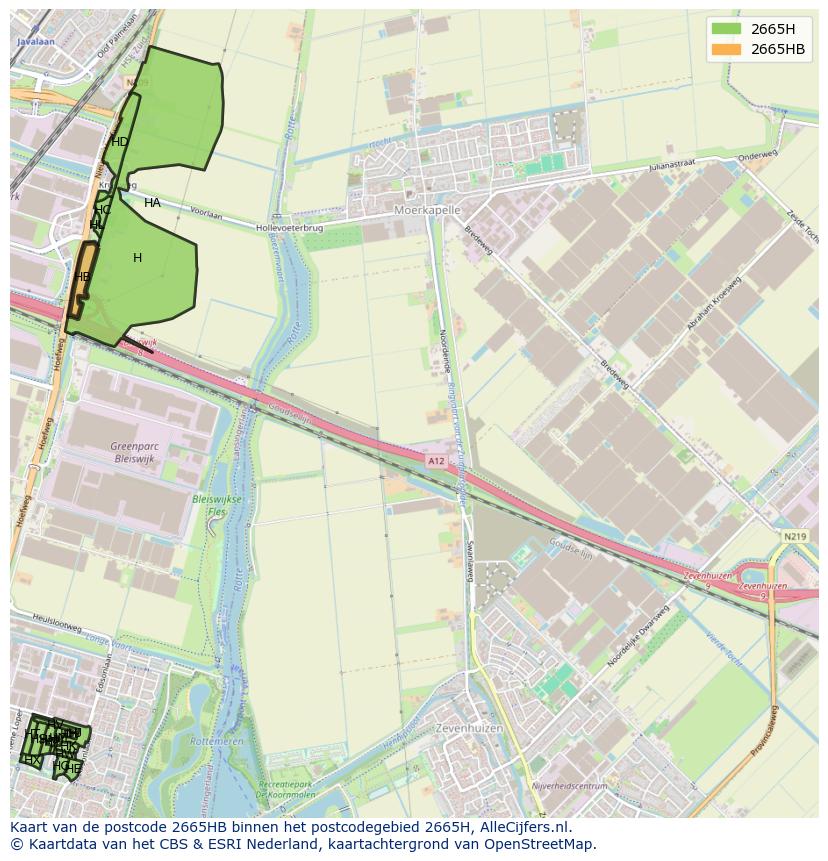 Afbeelding van het postcodegebied 2665 HB op de kaart.