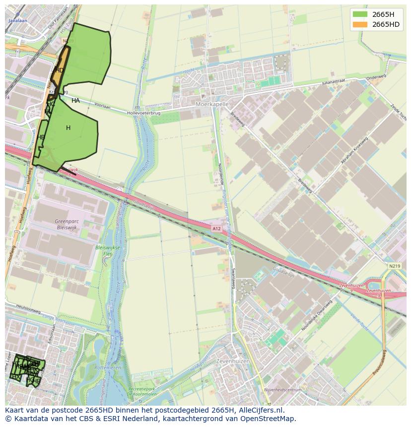 Afbeelding van het postcodegebied 2665 HD op de kaart.