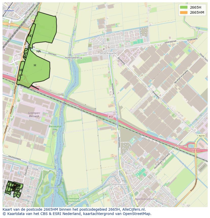Afbeelding van het postcodegebied 2665 HM op de kaart.