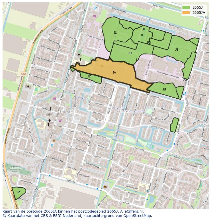 Afbeelding van het postcodegebied 2665 JA op de kaart.