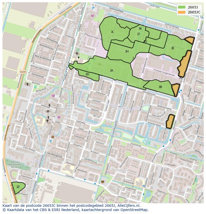 Afbeelding van het postcodegebied 2665 JC op de kaart.