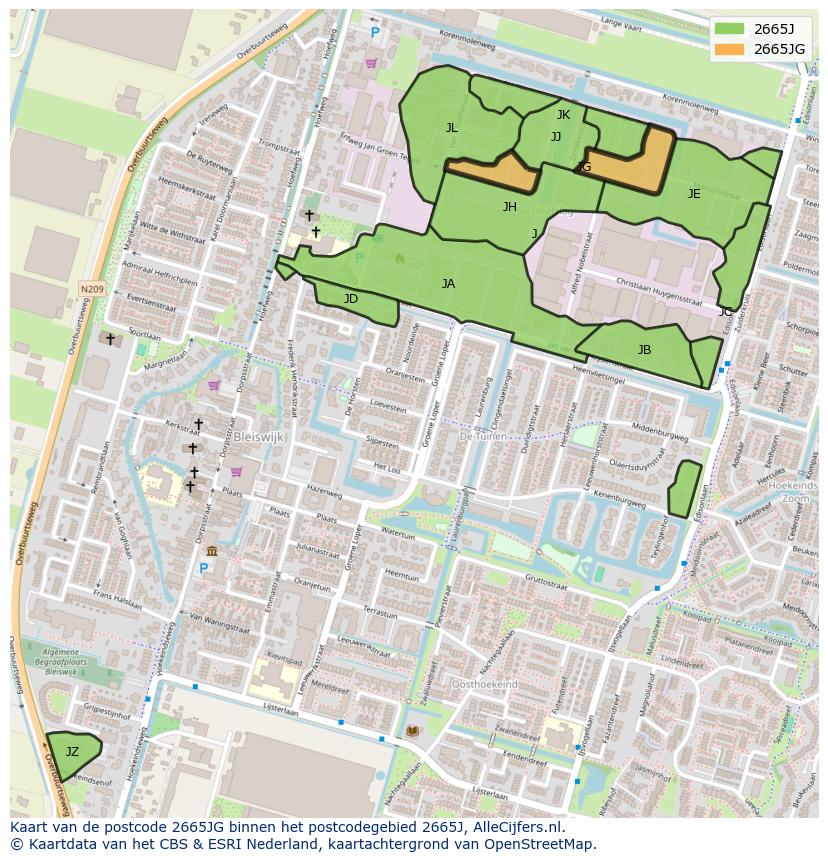 Afbeelding van het postcodegebied 2665 JG op de kaart.