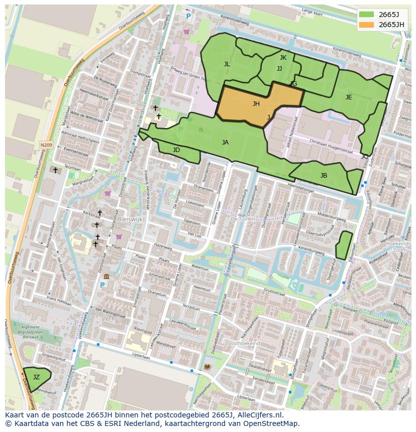 Afbeelding van het postcodegebied 2665 JH op de kaart.