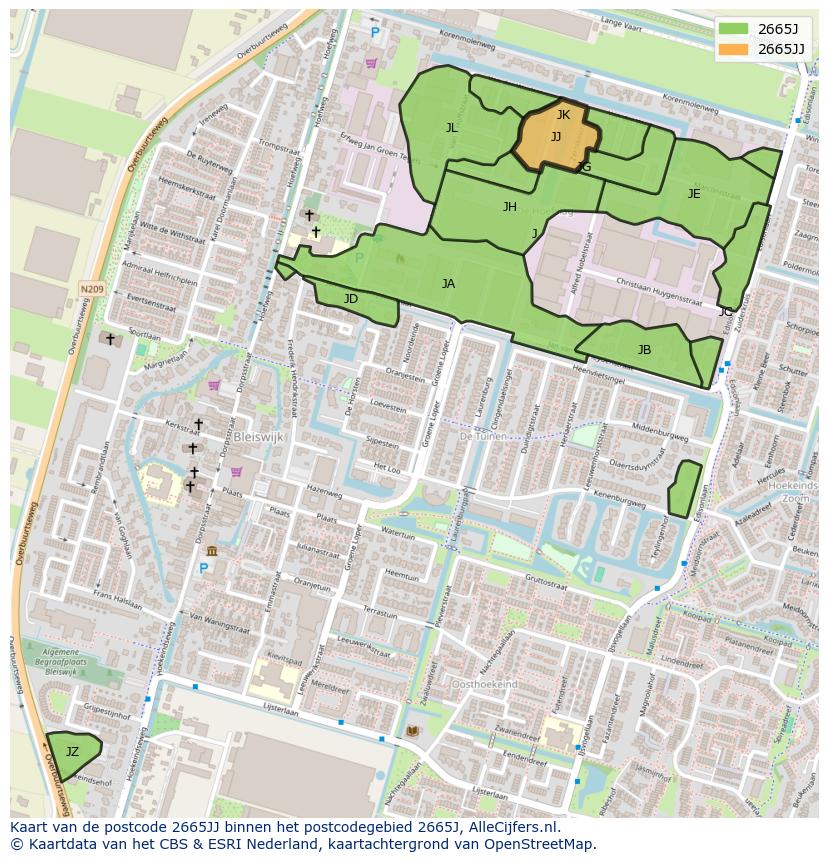 Afbeelding van het postcodegebied 2665 JJ op de kaart.