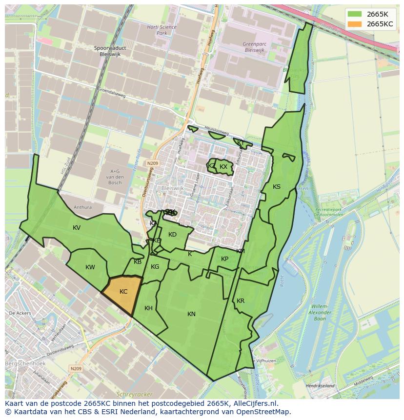 Afbeelding van het postcodegebied 2665 KC op de kaart.