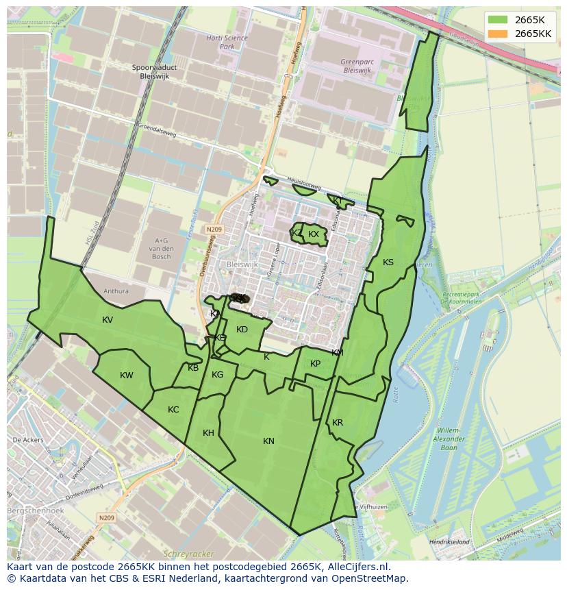 Afbeelding van het postcodegebied 2665 KK op de kaart.
