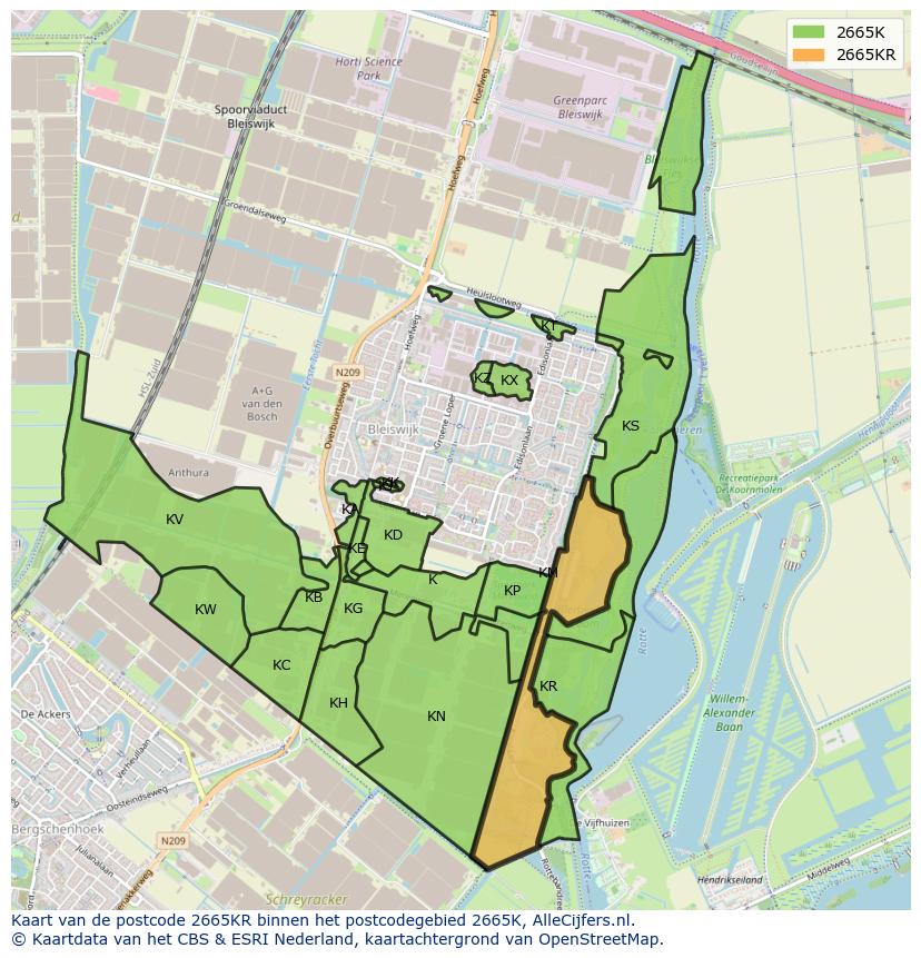 Afbeelding van het postcodegebied 2665 KR op de kaart.