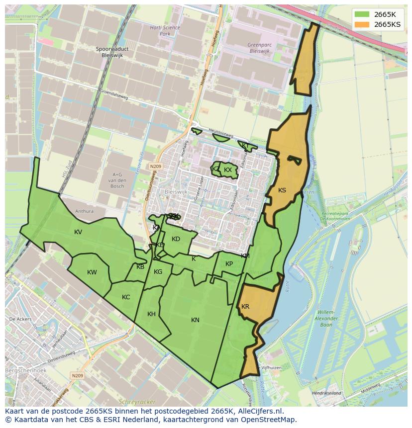 Afbeelding van het postcodegebied 2665 KS op de kaart.