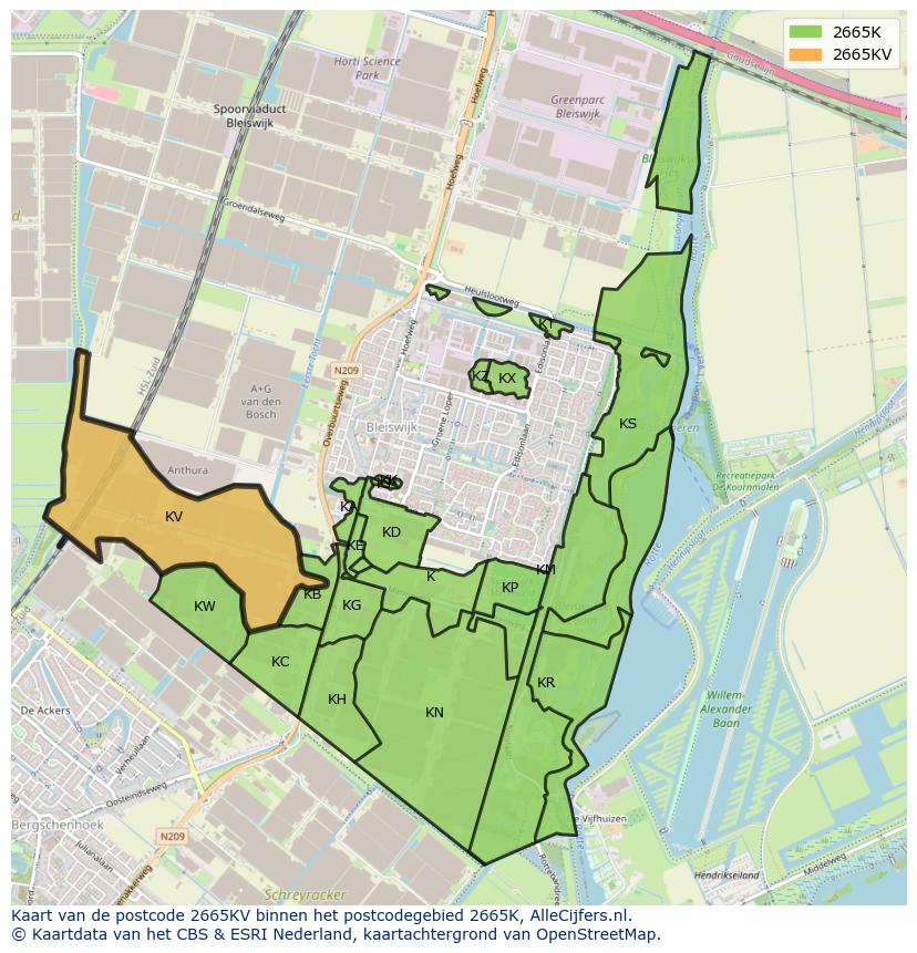 Afbeelding van het postcodegebied 2665 KV op de kaart.