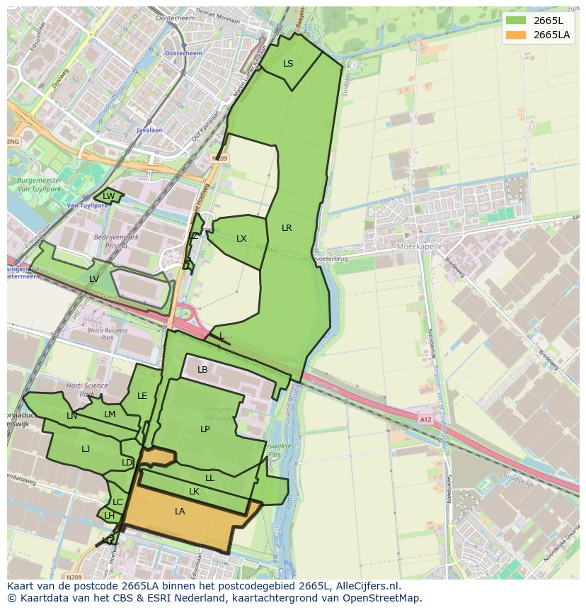 Afbeelding van het postcodegebied 2665 LA op de kaart.