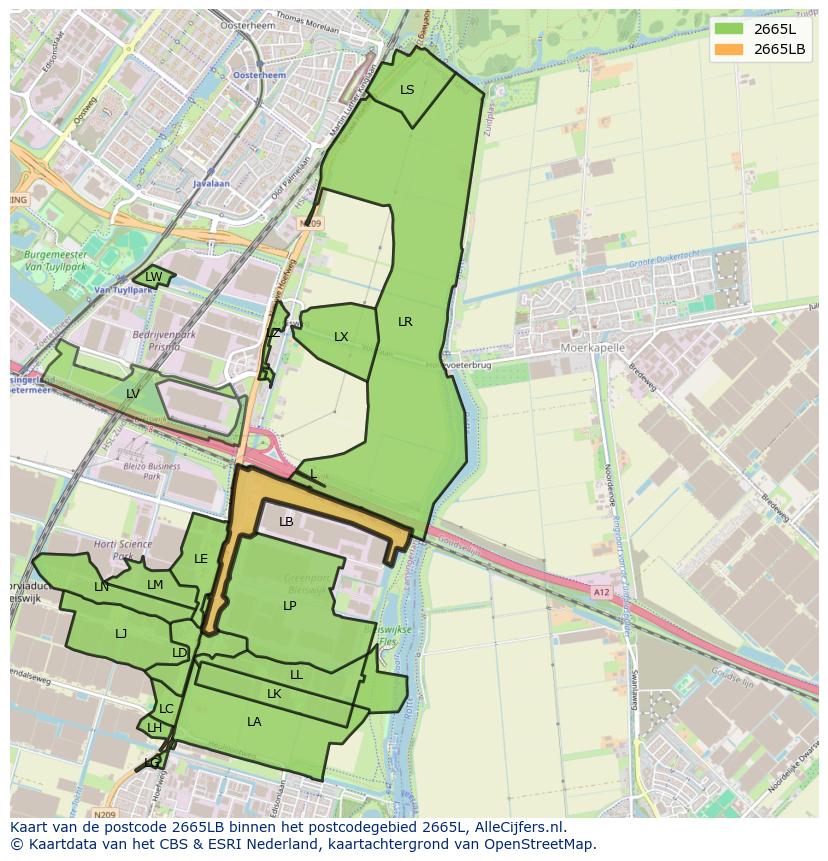 Afbeelding van het postcodegebied 2665 LB op de kaart.