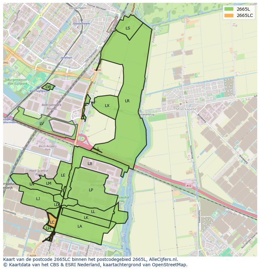 Afbeelding van het postcodegebied 2665 LC op de kaart.