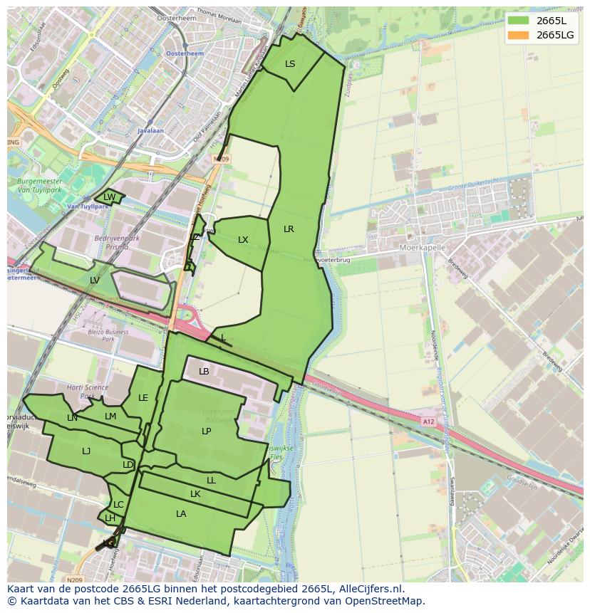 Afbeelding van het postcodegebied 2665 LG op de kaart.