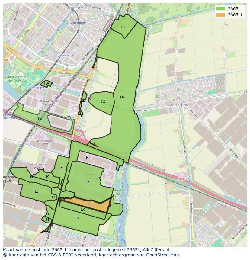 Afbeelding van het postcodegebied 2665 LL op de kaart.