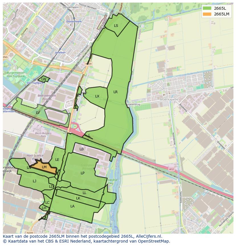 Afbeelding van het postcodegebied 2665 LM op de kaart.